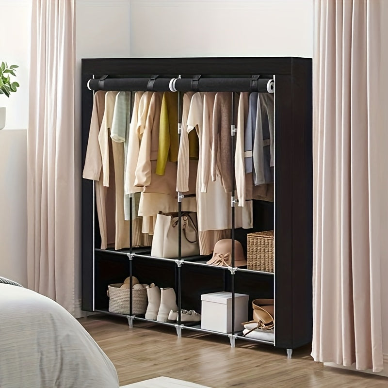 1pc SONGMICS Portable Wardrobe Closet Organizer with Cover, 4 Hanging Rods and Shelves, 4 Side Pockets, Metal Material, Lacquered Finish, Large Capacity for Bedroom, Living Room, Clothes Organizer Storage, SONGMICS