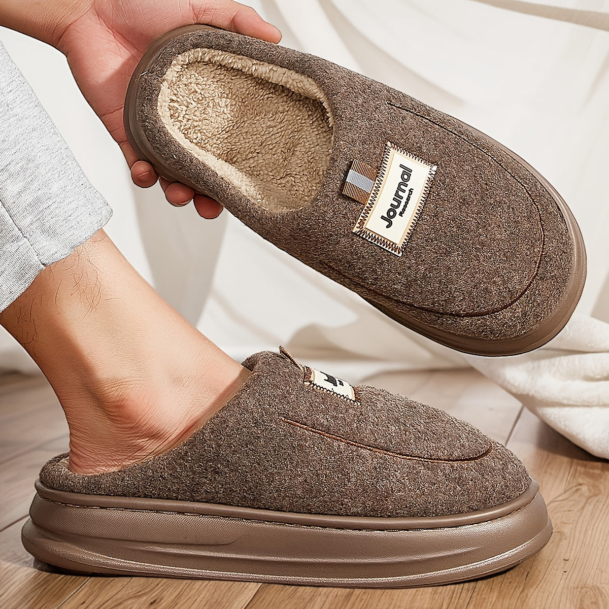 Fuzzy House Slippers For Men EVA Comfy Memory Foam Lightweight Fashion Couple Shoes Winter Warm Plush Casual Slippers