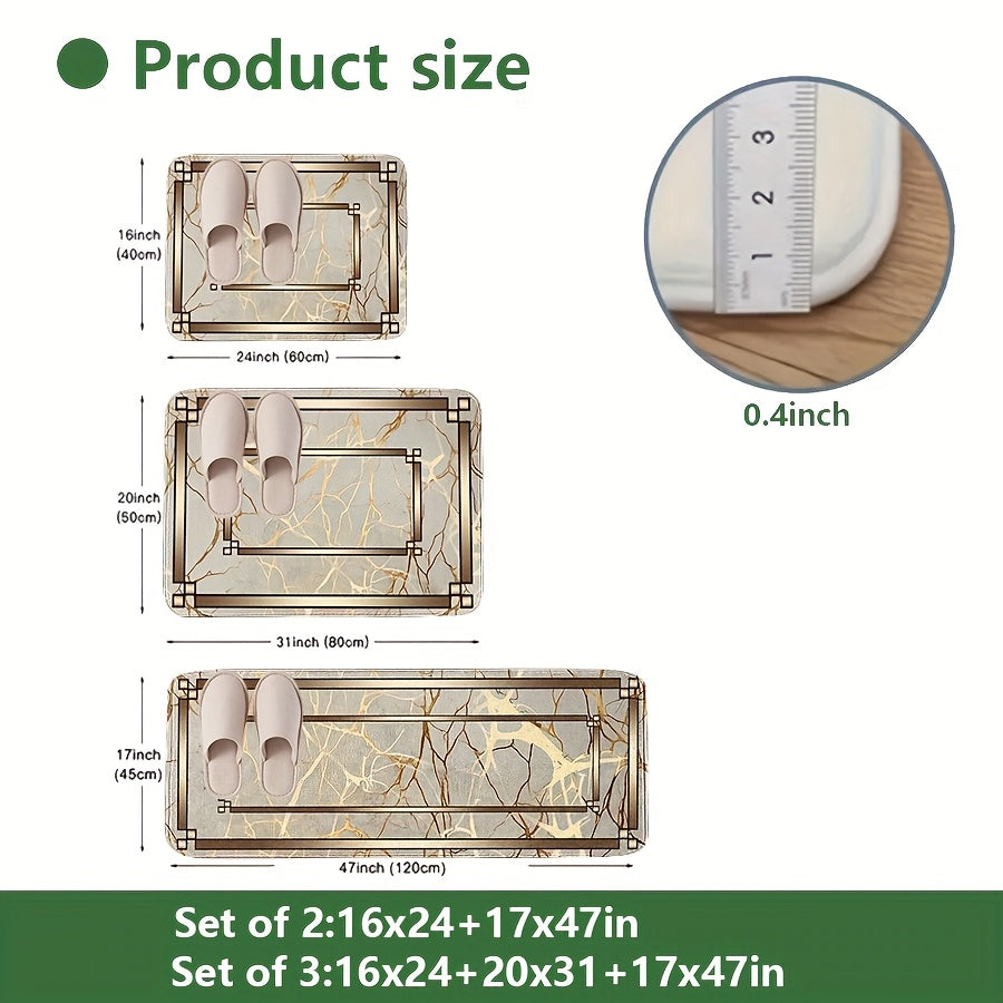 2/3pcs Spring Summer Kitchen Decor Mat Set, Marble Style Gold Plated Printed Floor Mats for Home & Laundry Room Entrance Doorway – Absorbent Lightweight Washable Easter Mother's Day Valentine’s Gift, Kitchen Floor Mats, K