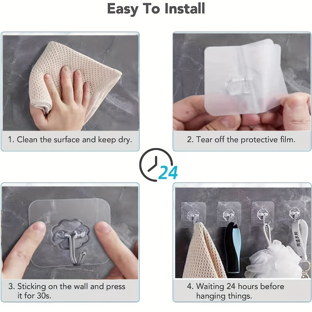 10pcs Strong Sticky Hook, Self Adhesive Wall Hook, Waterproof Hanging Hook, Bathroom Toilet Wall Traceless Storage Hook, Multifunctional Hanging Storage Wall Hook
