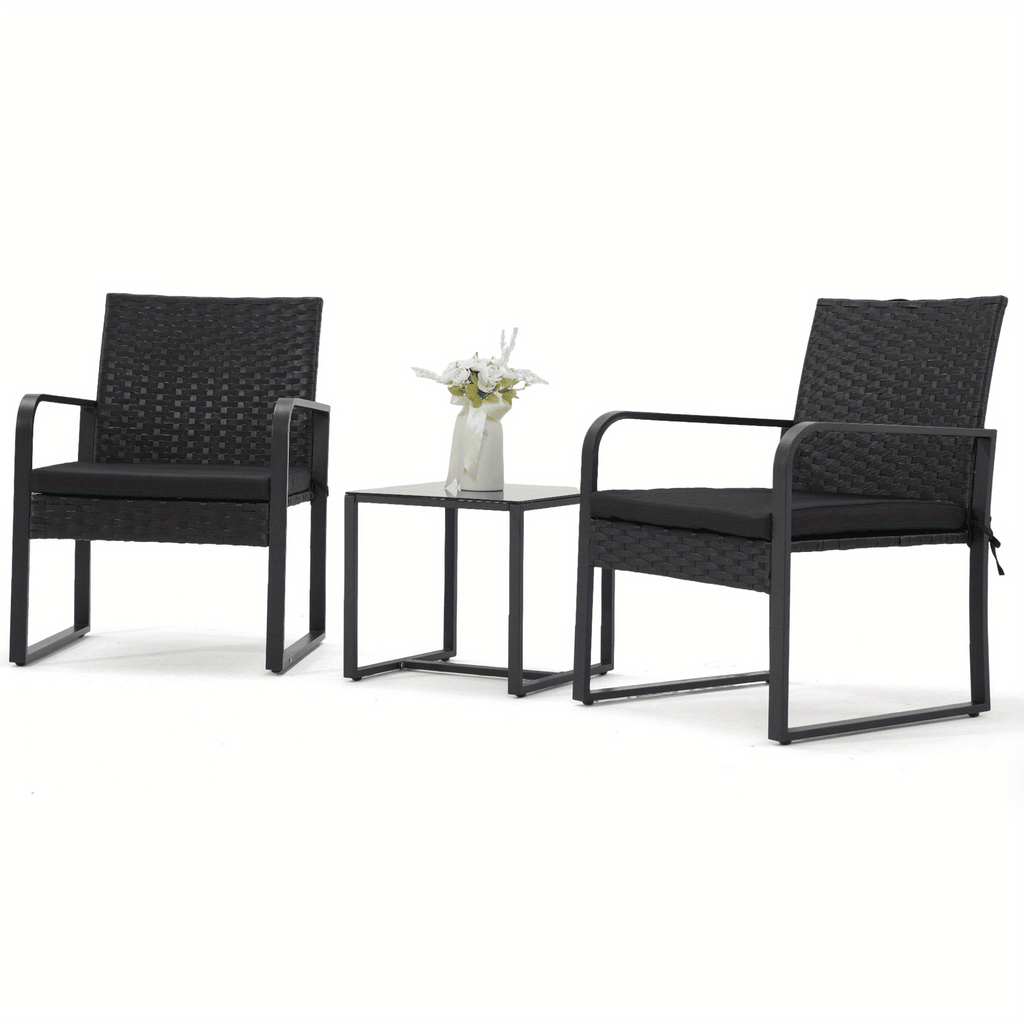 Bezseller 3pcs Patio Furniture Set, Outdoor Rattan Bistro Set with Coffee Table, Durable Steel Frame with Strapped Cushions for Garden, Balcony, Poolside, Backyard