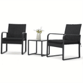 Bezseller 3pcs Patio Furniture Set, Outdoor Rattan Bistro Set with Coffee Table, Durable Steel Frame with Strapped Cushions for Garden, Balcony, Poolside, Backyard