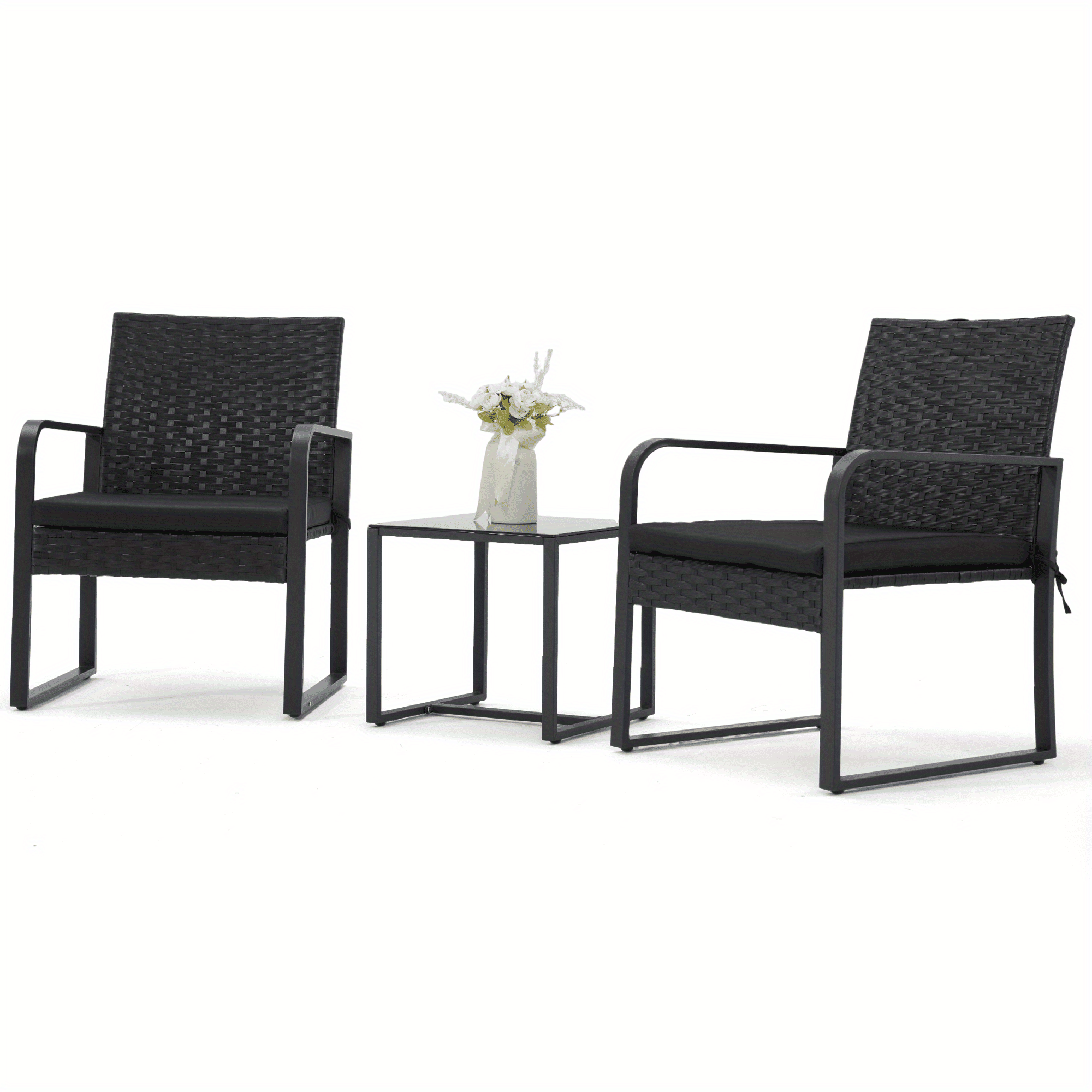 Bezseller 3pcs Patio Furniture Set, Outdoor Rattan Bistro Set with Coffee Table, Durable Steel Frame with Strapped Cushions for Garden, Balcony, Poolside, Backyard