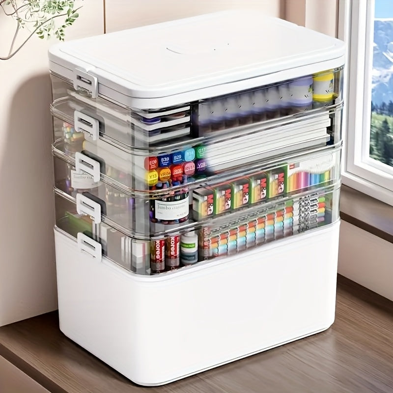 A Multifunctional Plastic Storage Box with a Handle - No Assembly Required, Perfect for Organizing Sewing Tools, Medications, Hair Accessories, Art Supplies, Medical Storage, Cosmetics, And Toys - a Home Storage Solution, Sho
