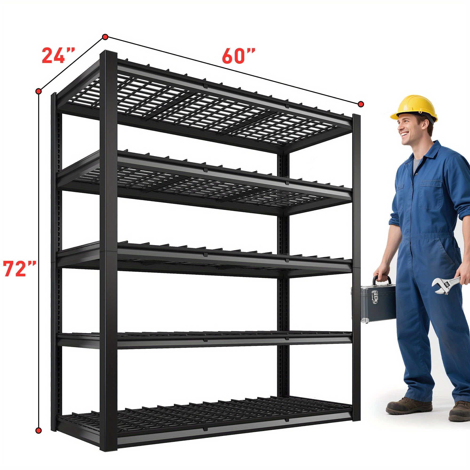 3000 Capacity Heavy-Duty 5-Tier Industrial Shelving Unit - Adjustable Carbon Garage Storage Rack, 60"W x 24"D x 72"H (Extends to 72.1"H) -Standing Shelves for Workshop,, Home & Commercial Use - 3000 lbs Weight Capacity, Utili