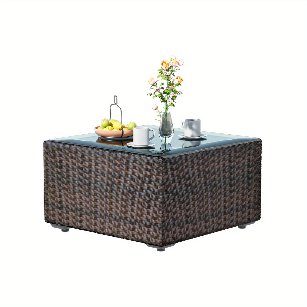 15 piece 15 pieces 15-Piece Black Rattan Patio Furniture Set with Fire Pit Table, Glass Coffee Table, and Cushions for Backyard