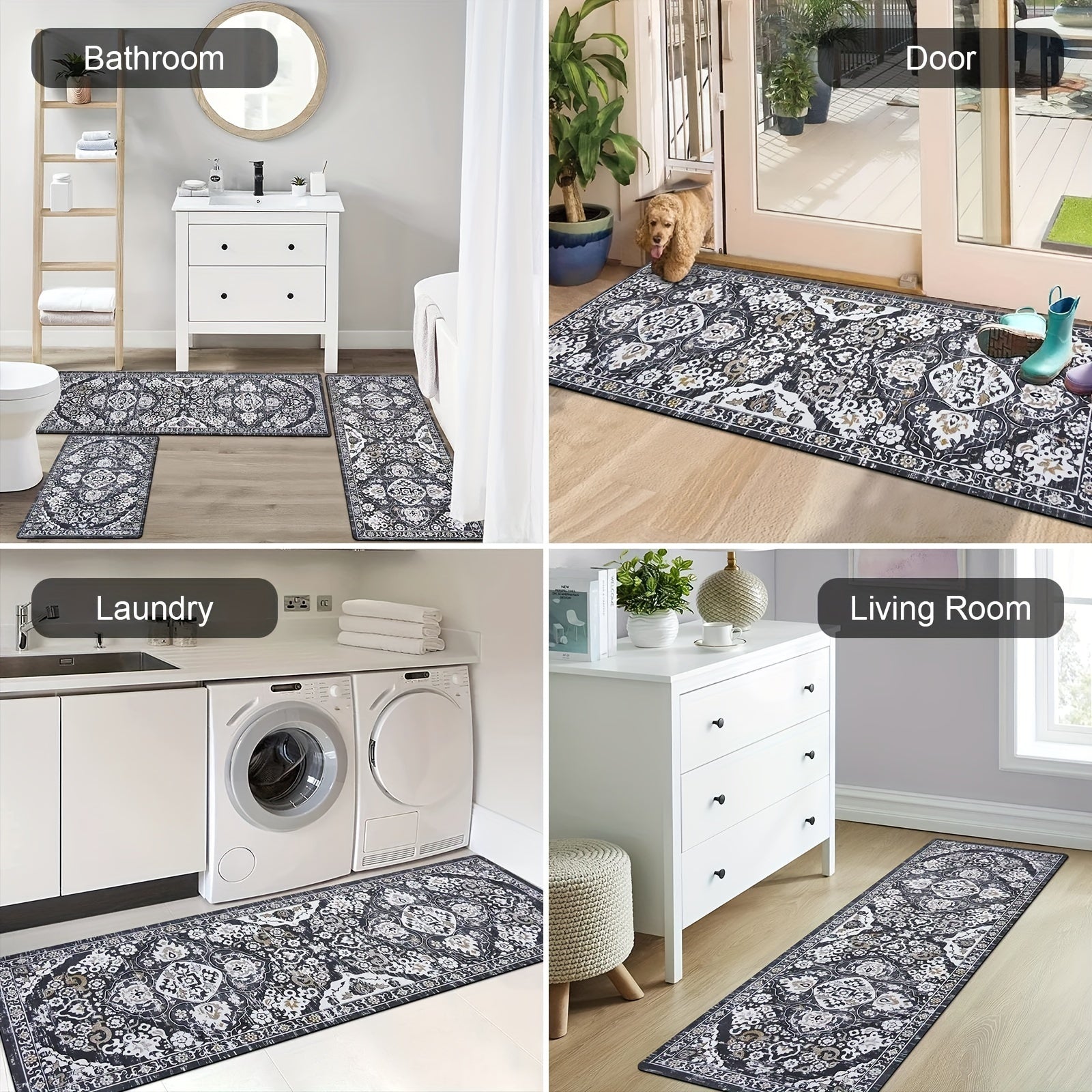 3-Piece Rubber Kitchen Mat Set - Non-Slip, Waterproof, and Stain-Resistant Kitchen Floor Mats for Home Kitchen - Gray/Brown, 20"x32"+20"x48"+20"x60" - Easy to Clean and Maintain