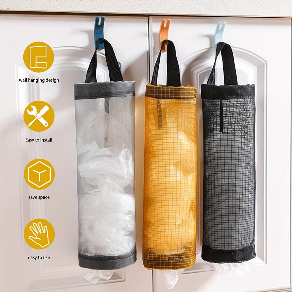 1pc Foldable Mesh Grocery Bag Holder, Breathable Plastic Bag Dispenser, Kitchen Garbage Bag Organizer with Hanging Storage