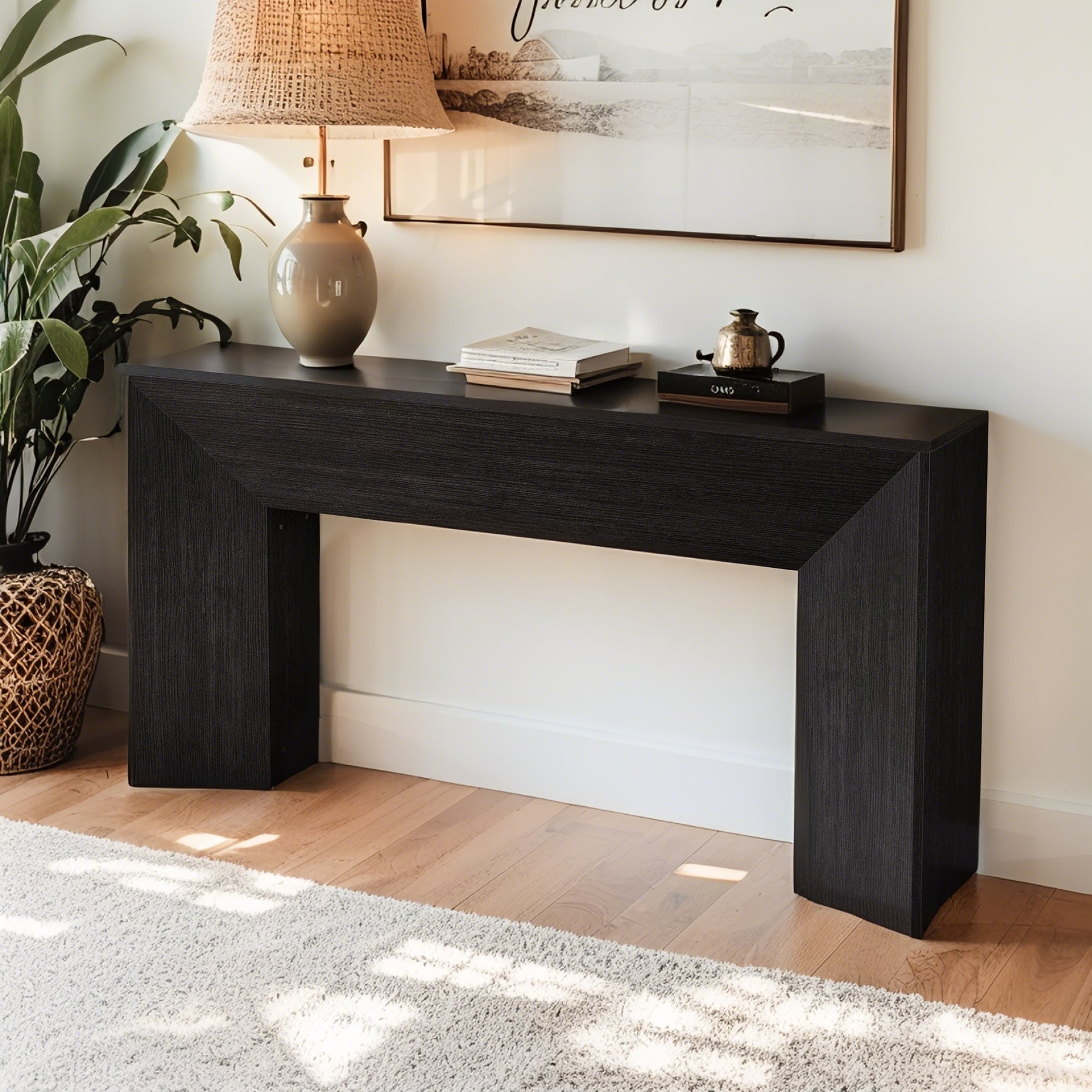 63-Inch Wooden Sofa Table, Console Table, Entryway Table, Hallway Display Stand, Classic Style, Engineered Wood Top, MDF Frame, No Assembly Required, 27" Height, Multi-Functional, for Living Room, Bedroom, Office, Entryway, L