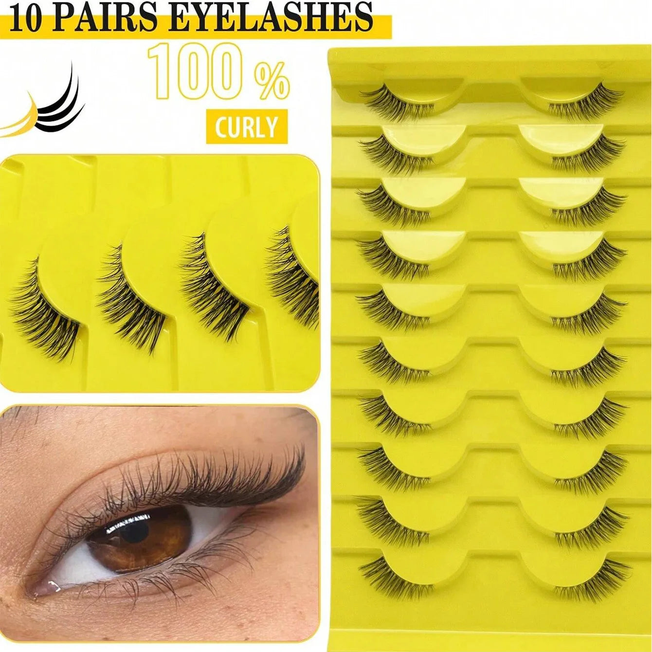Ten pairs of half eye lashes, naturally soft and sweat-proof false eyelashes for novices and beginners