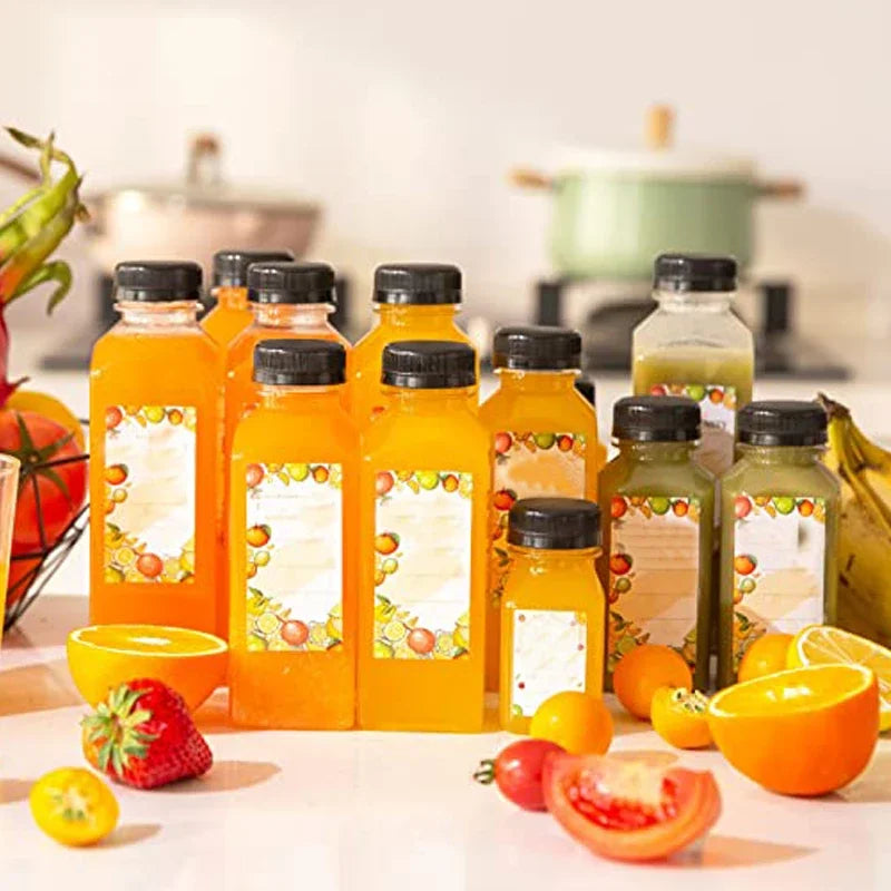 5pcs 60ML-500ML Empty Clear Plastic Juice Bottles with Caps W/ Funnel Reusable Water Bottle Containers for DIY Juicing Smoothie