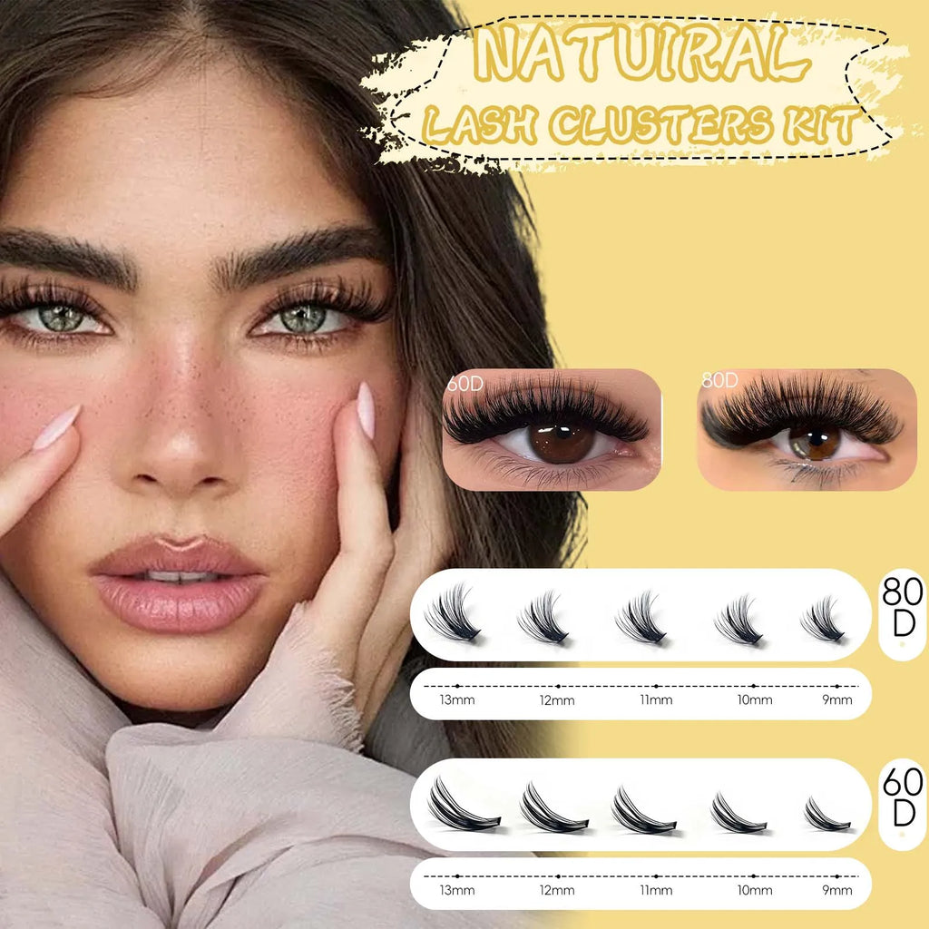 Natural Soft and Slim Eyelashes, 20 Rows, 400 Clusters, Large Capacity, Reusable, DIY Makeup, False Eyelashes