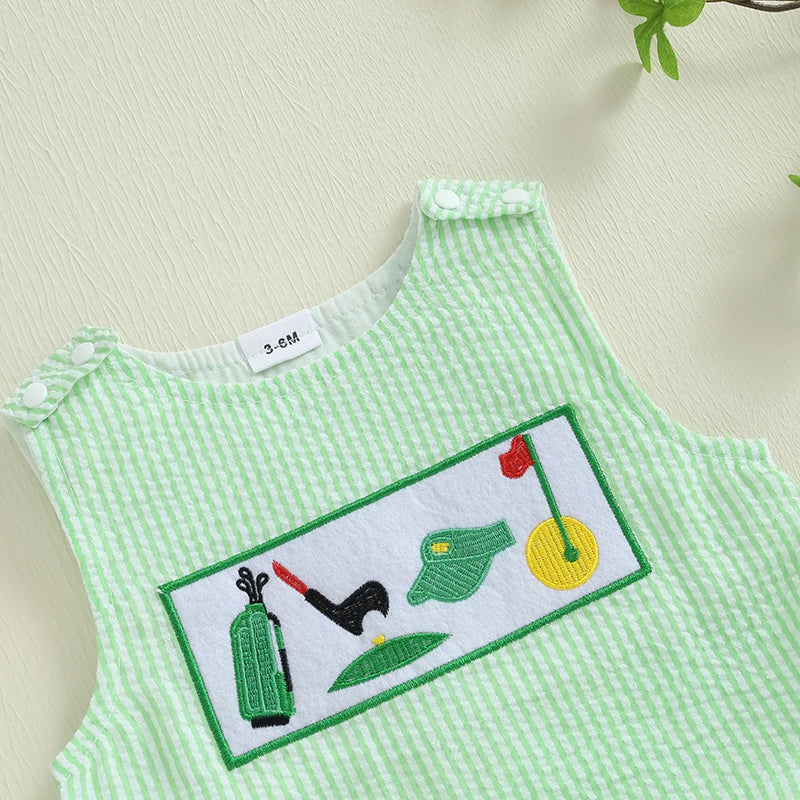 0-18M Infant Baby Boy Summer Outfits Newborn Sleeveless Smocked Bubble Romper Golf Clothes