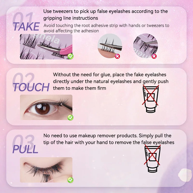 Menghela Glue-Free False Eyelashes: Solar-Flower Style - Easy-to-Apply Segmented Clusters for Beginners, Fairy-Like Lashes for W