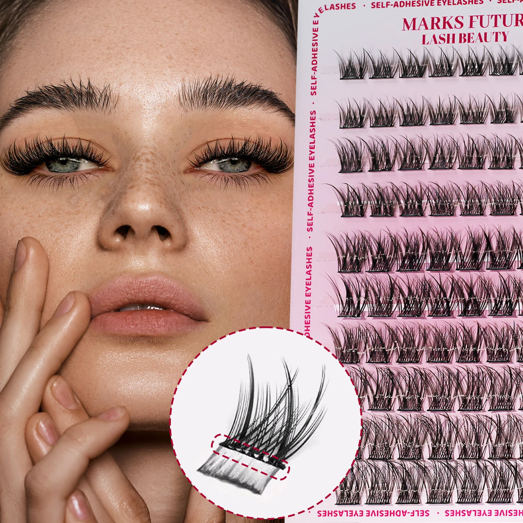 Self-Adhesive Eyelashes, 80 Pieces of Self-Adhesive Lash Clusters, 10-16 mm Mixed, Natural Look, Cat-Eye Ultra-Thin and Lightweight, Easy for Beginners to Use, D Curl, Self-Application at Home