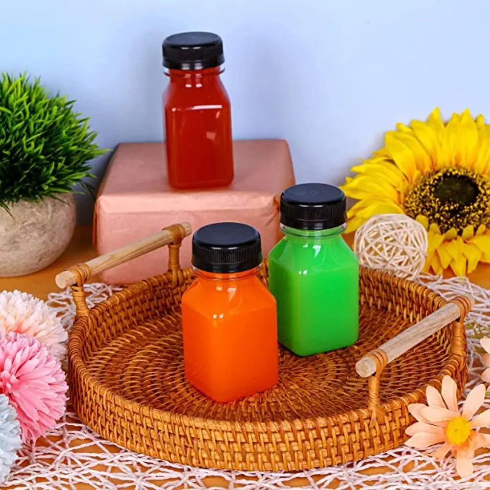 4 Pcs Plastic Juice Bottles New 120ML/150ML Transparent Clear Drink Containers Tamper Proof Lids Empty Square Bottle Milk