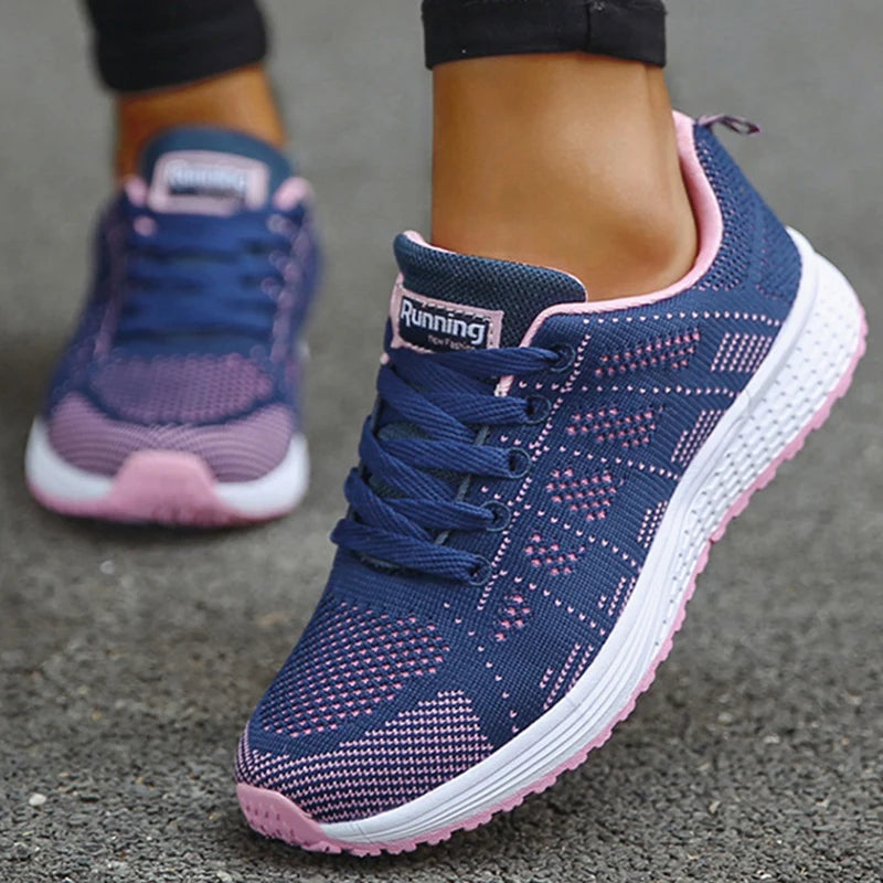 Women's Sneaker 2025 New Fashion Breathable Trainers Comfortable Sneakers Mesh Fabric Lace Up Women's Tennis Shoes For Women