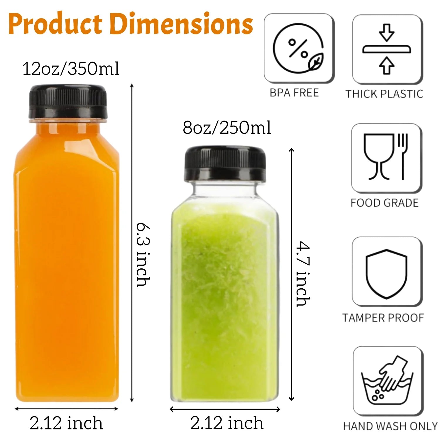 20-80pcs Plastic Juice Bottles 8/12oz Reusable Juice Bottles with Caps & Labels, Funnel, Brush ,Containers for Juicing Smoothies