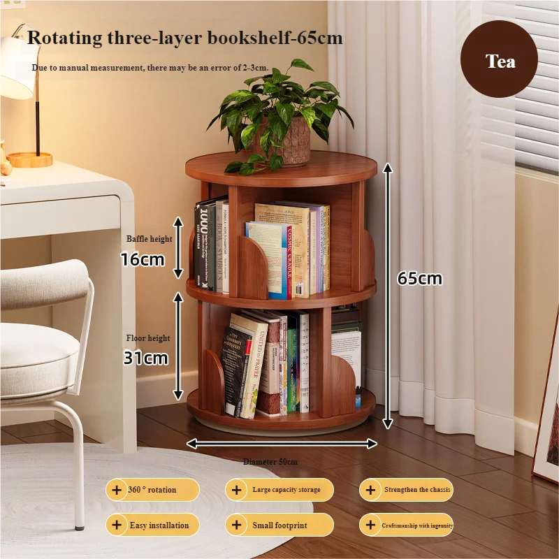 Children's Portable 360-Degree Rotating Bookshelf Floor Storage Rack Living Room Home Organization Cabinet