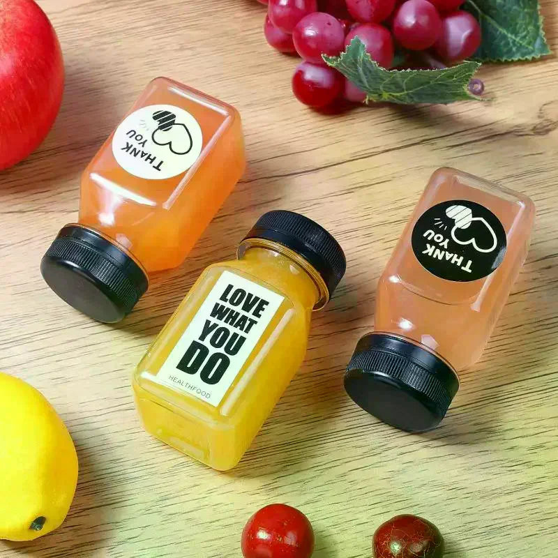 Drink Container 4Pcs Juice Bottles 120ml Empty Clear Coffee Milktea Square Plastic Bottle With Lid