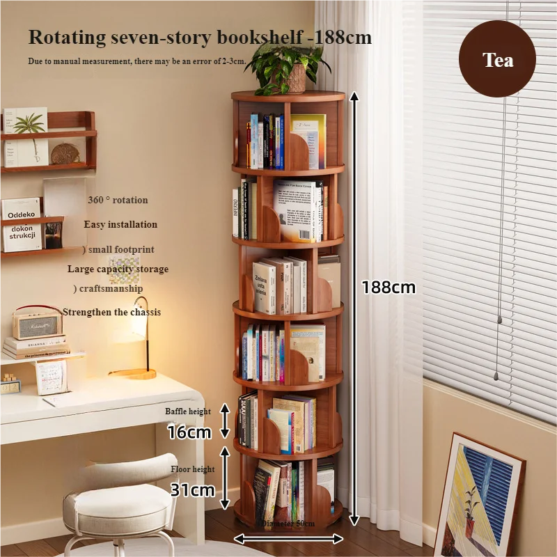 Children's Portable 360-Degree Rotating Bookshelf Floor Storage Rack Living Room Home Organization Cabinet