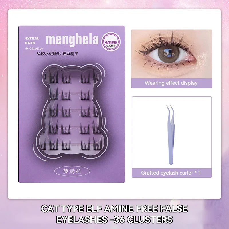 Menghela Glue-Free False Eyelashes: Solar-Flower Style - Easy-to-Apply Segmented Clusters for Beginners, Fairy-Like Lashes for W