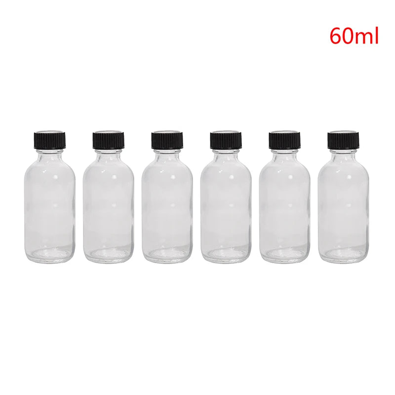 6pcs Small Clear Glass Bottles with Lids for Liquids Tiny Short Jars with Caps Mini Glass Juice Bottles for Potion, Ginger Shots