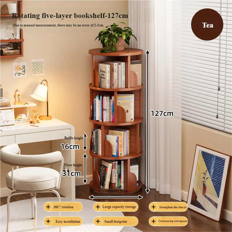 Children's Portable 360-Degree Rotating Bookshelf Floor Storage Rack Living Room Home Organization Cabinet