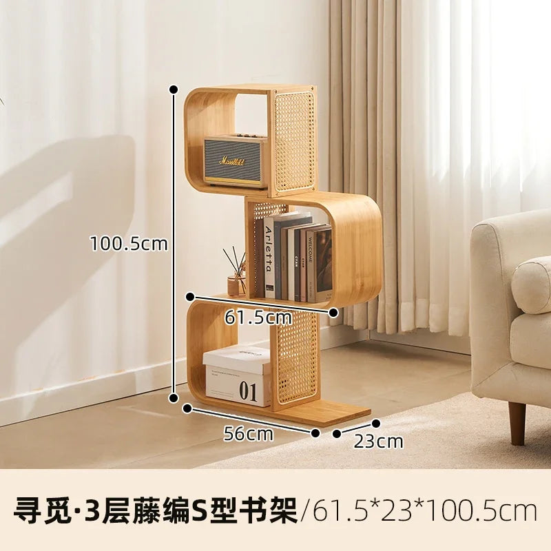 Creative Bamboo Bookshelf Multi-Layer Floor-Standing Storage Rack Wicker Bookcase Spacious Book Organizer for Living Room Home D