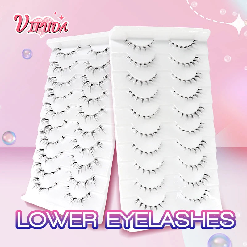 10Pairs Bottom Eyelashes Manga Lower Lashes Clear Band Wispy Small Flame Under Eye Lashes Korean Makeup Cosplay Tools