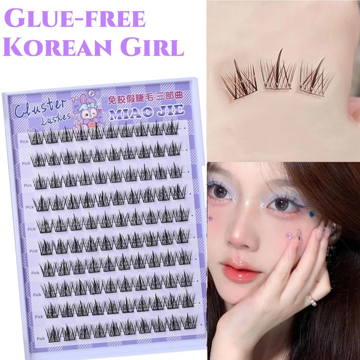 MIAOJIE 10 Rows of Large Capacity Glue-free False Eyelashes Single Cluster 10-12MM C-curled Natural Self-adhesive false Eyelashe