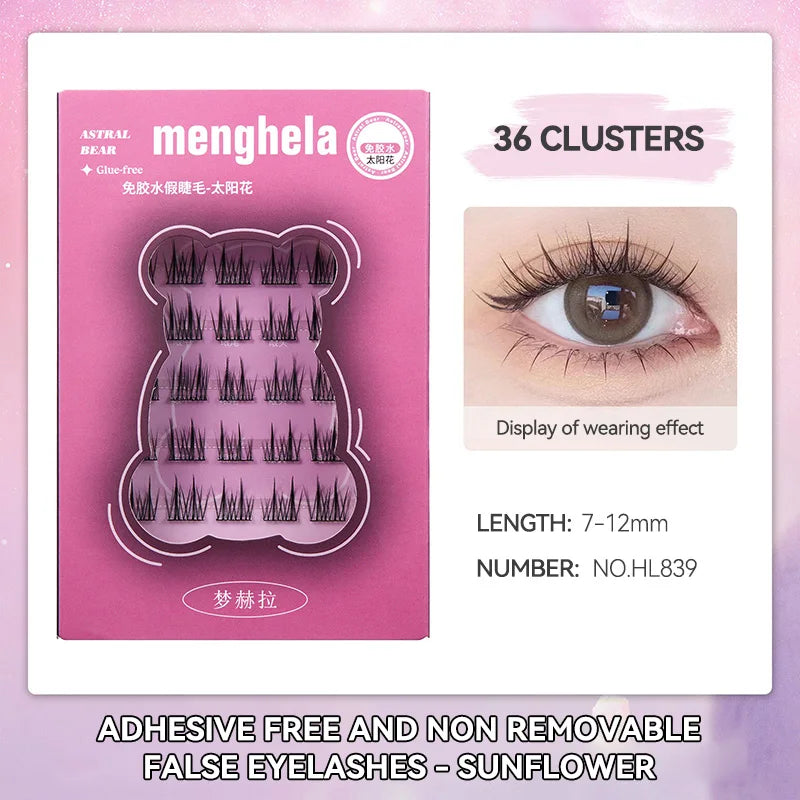Menghela Glue-Free False Eyelashes: Solar-Flower Style - Easy-to-Apply Segmented Clusters for Beginners, Fairy-Like Lashes for W
