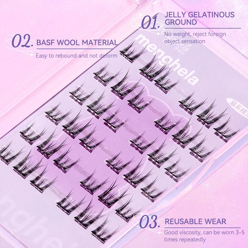 Menghela Glue-Free False Eyelashes: Solar-Flower Style - Easy-to-Apply Segmented Clusters for Beginners, Fairy-Like Lashes for W
