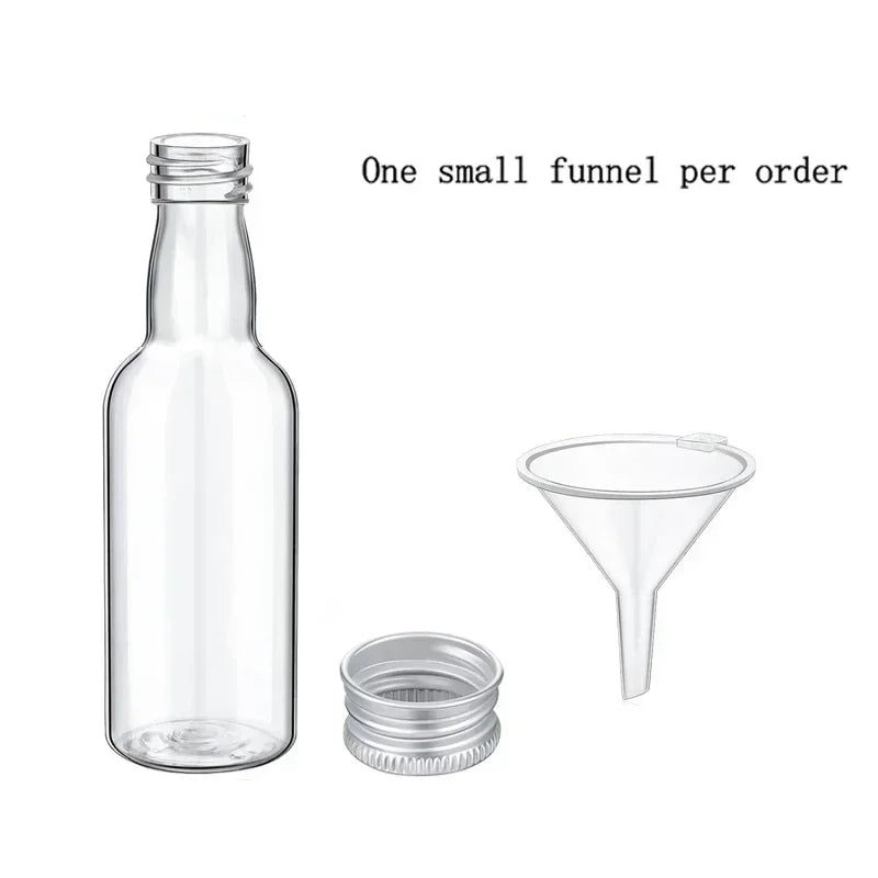 10Pcs 30ml-150ml Plastic Liquor Bottles W/ Aluminum Cap Reusable Travel Juice Container For Wedding Party Gifts DIY Decorating