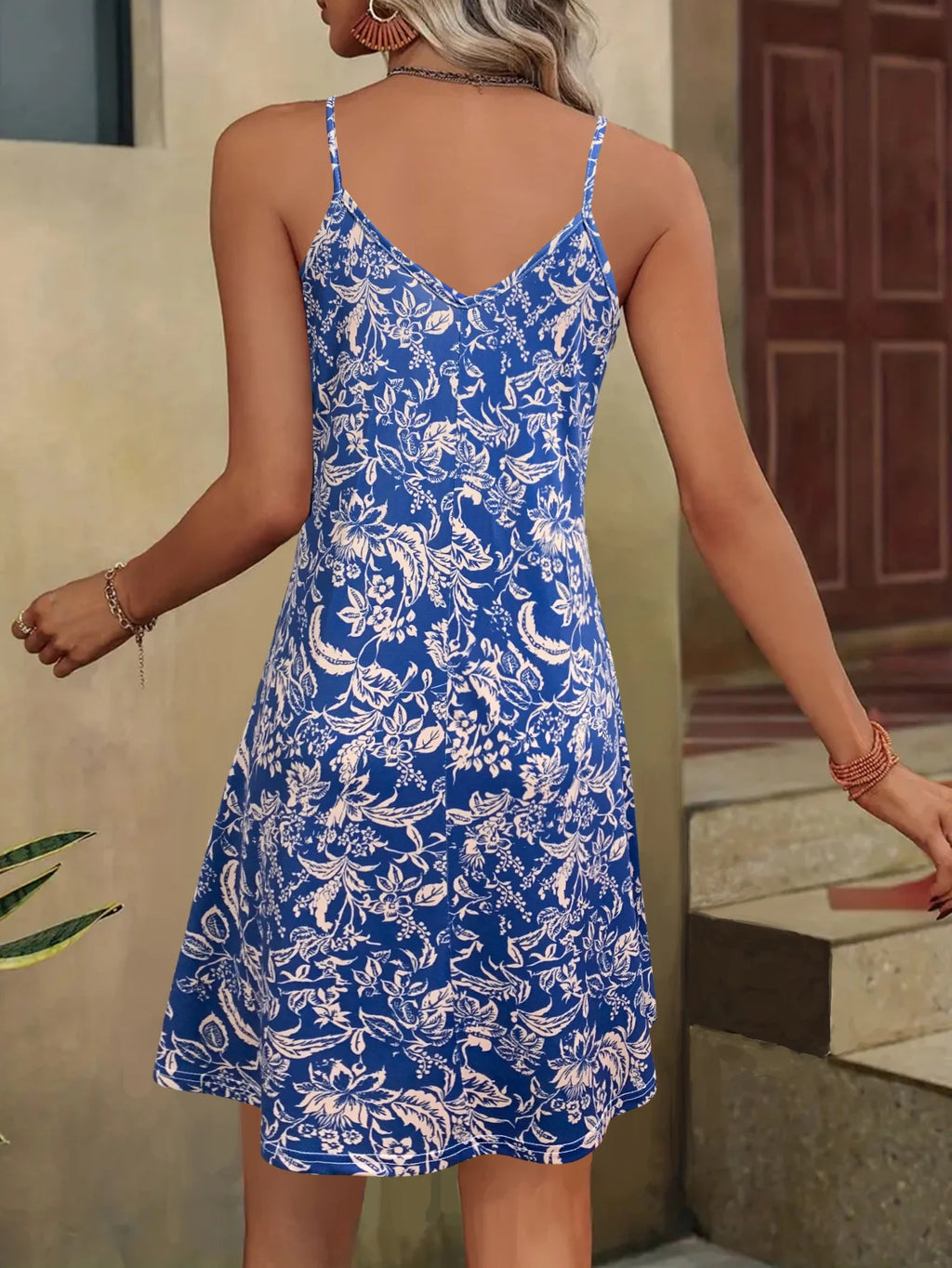 women's summer outfits Plant Print Spaghetti Strap Dress fashion vacation dress