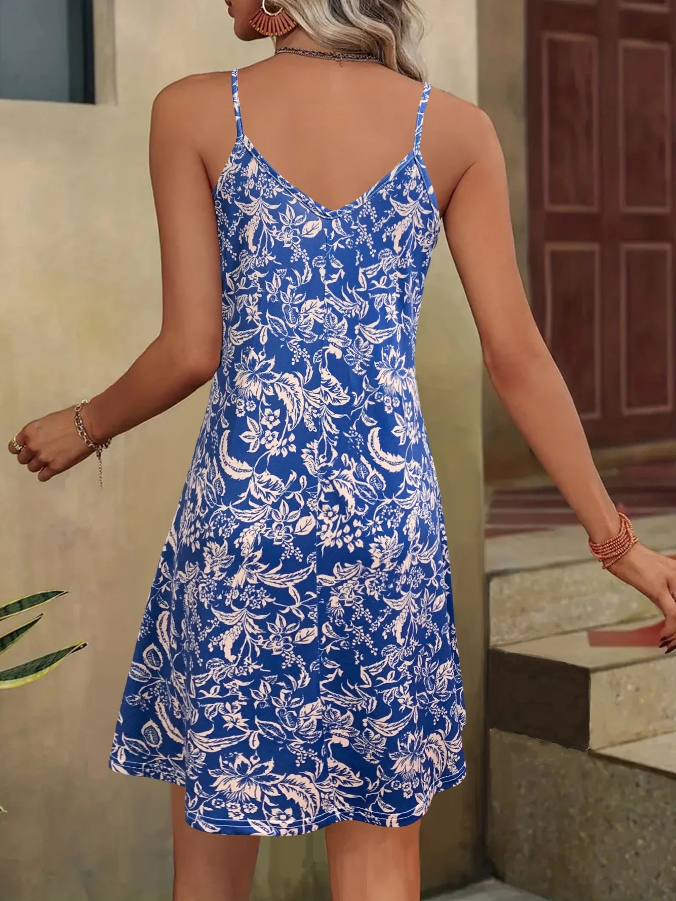 women's summer outfits Plant Print Spaghetti Strap Dress fashion vacation dress