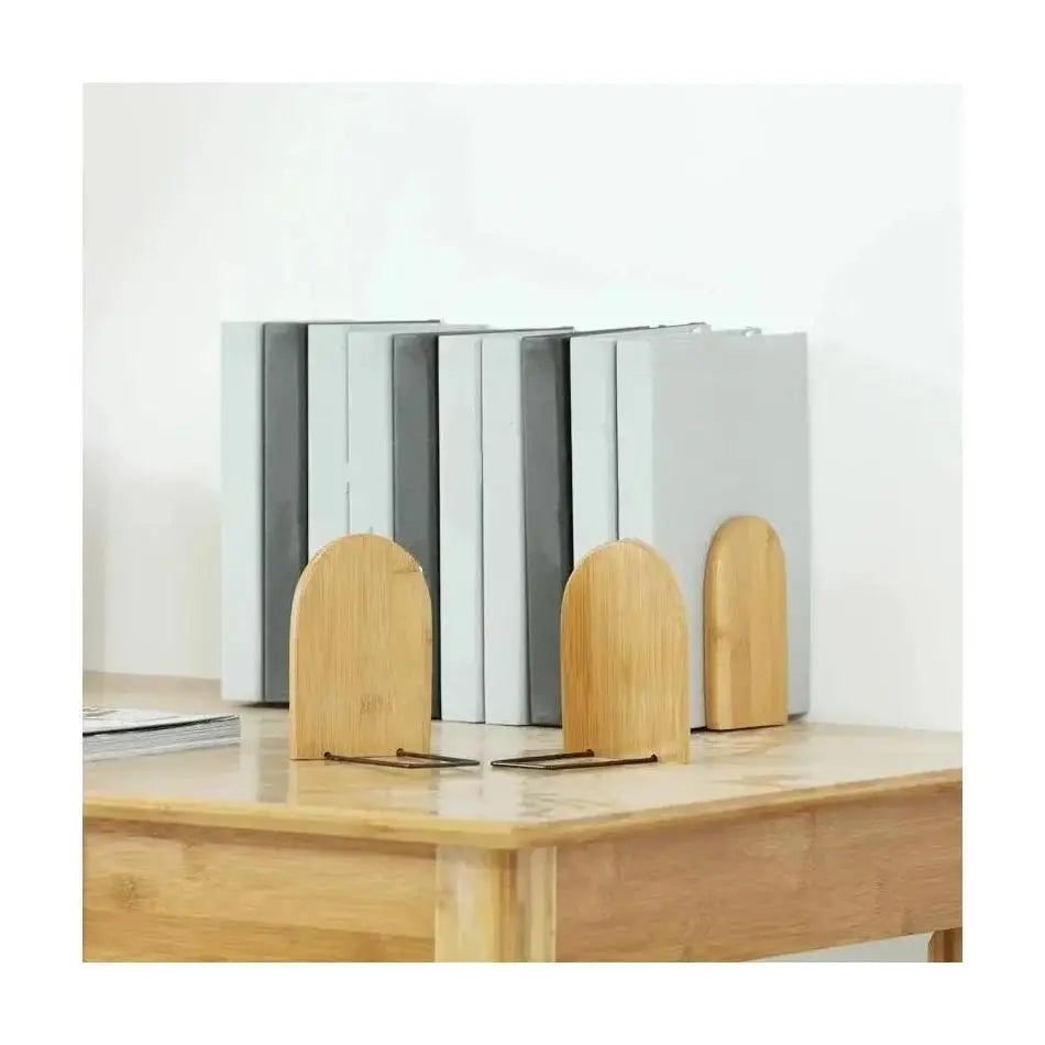 Desktop Bookend Holder Office School Supplies Accessory Stationery Bookends for Magazine Simple Style Wood Iron Book End Shelf