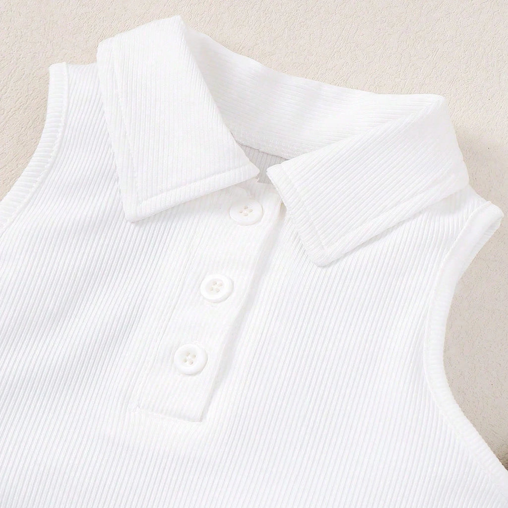 Young Girl POLO Neck Top With Pleated Elastic Waistband Skirt Summer Outfits , Summer