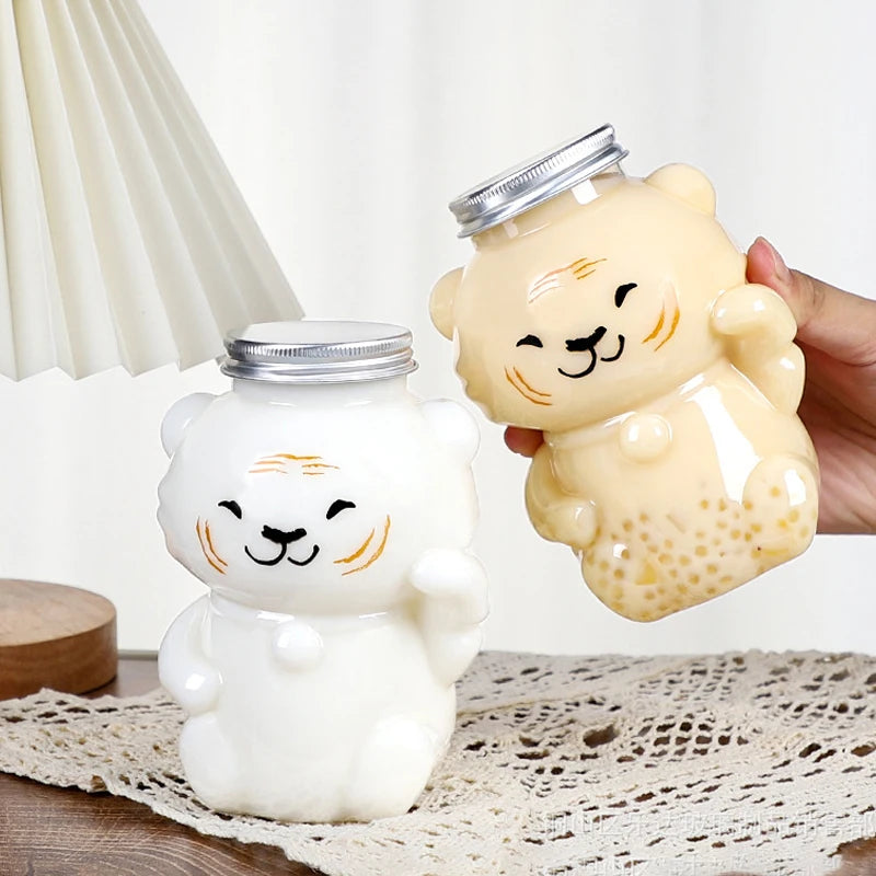Disposable Drink Bottles Juice Storage Bottles Beverage Milk Tea Bottles Cute Bear Juice Drink Milk Tea Sealed Bottle