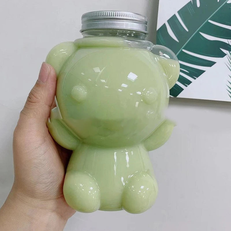 700Ml Big Head Bear Transparent Plastic Juice Bottles Perfect For Juices Smoothies Milk And Homemade Drinks Sealed Plastic Cup