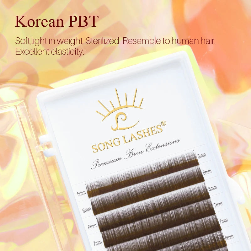 SONG LASHES  High Quality Straight Curvate Extensions False Eyebrow 12Lines Brown Color Eyebrow Extension