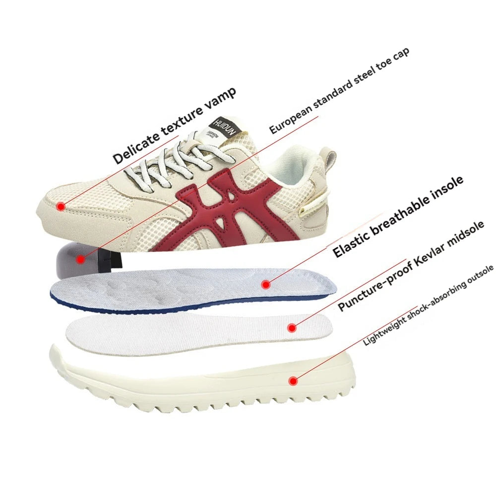 Women tennis work safety Shoes Comfor security shoes woman working Sneakers Lightweigh Breathable Non-Slip summer work boots
