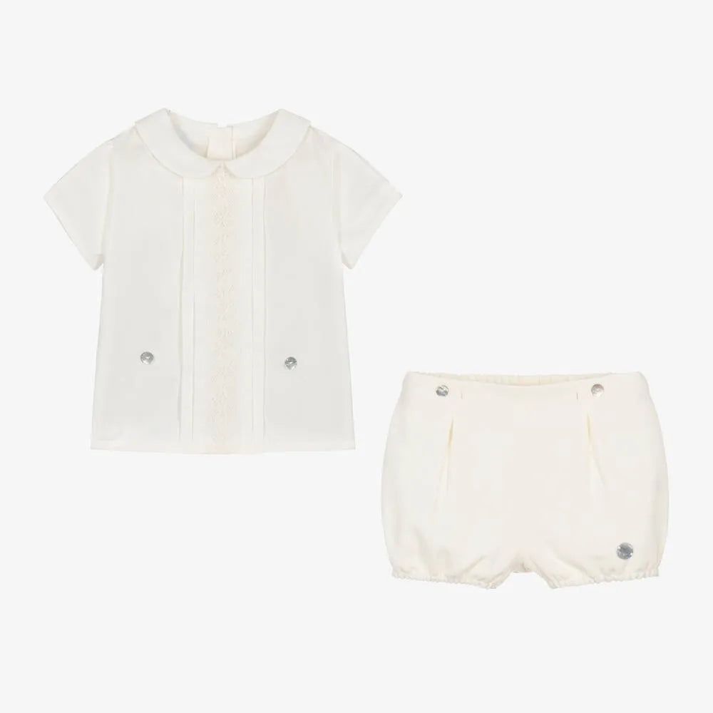 Spanish Baby Boy Clothes Set Boutique Children Ivory Shirts  Shorts Infant Summer Outfits