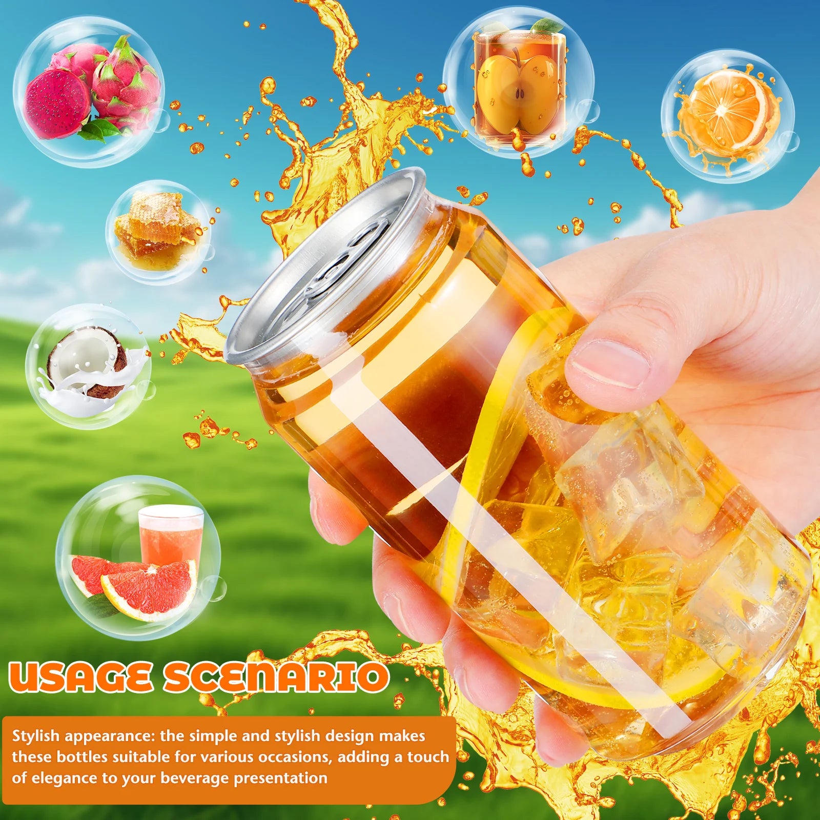 10Pcs Empty Juice Bottles 400Ml Transparent Plastic Drink Containers with Aluminum Cap Portable for Homemade Drinks Party Favors