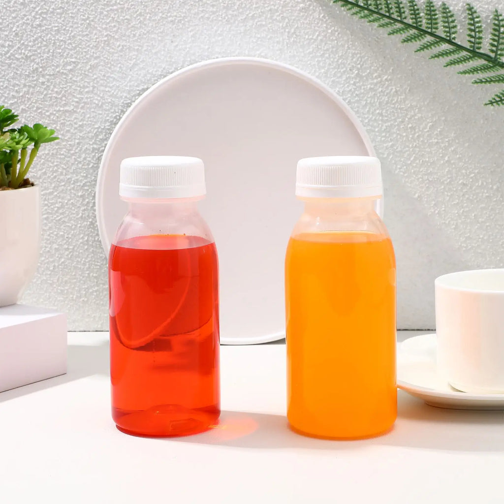 10pcs 200/250/300/350ml Plastic Juice Bottle Transparent Water Bottle PET Milk Beverage Bottle With Lid Camping Hiking Drinkware