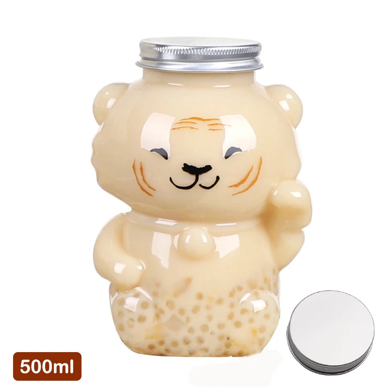 Disposable Drink Bottles Juice Storage Bottles Beverage Milk Tea Bottles Cute Bear Juice Drink Milk Tea Sealed Bottle
