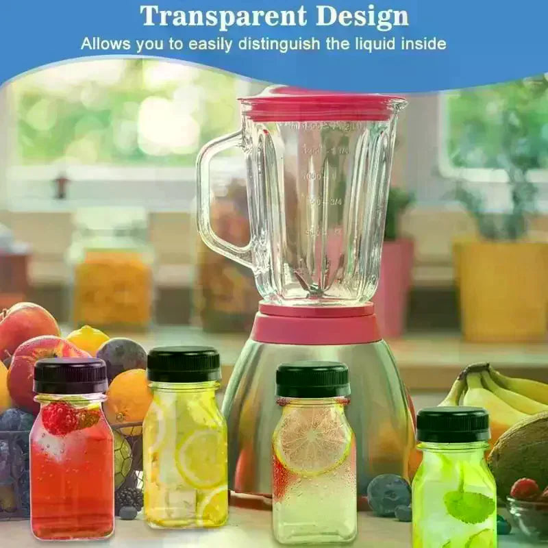 Drink Container 4Pcs Juice Bottles 120ml Empty Clear Coffee Milktea Square Plastic Bottle With Lid