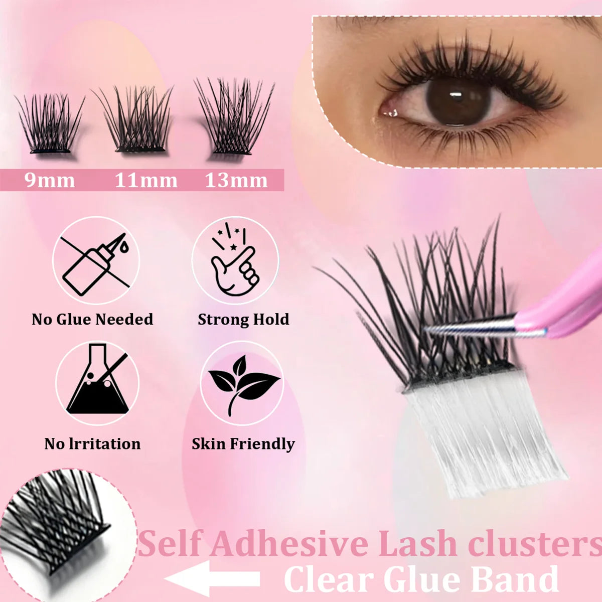 10 rows, 120 clusters of natural eyelashes, glue free eyelashes, self-adhesive false eyelashes,  makeup, eyelash extension