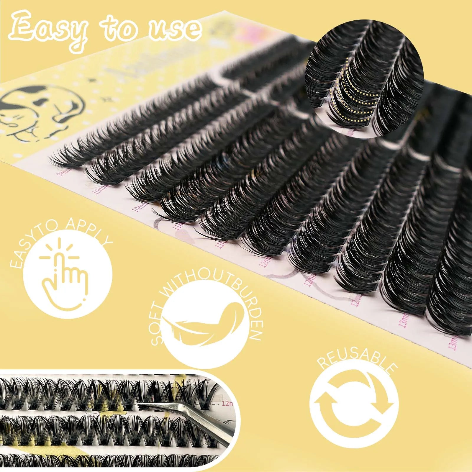 Natural Soft and Slim Eyelashes, 20 Rows, 400 Clusters, Large Capacity, Reusable, DIY Makeup, False Eyelashes