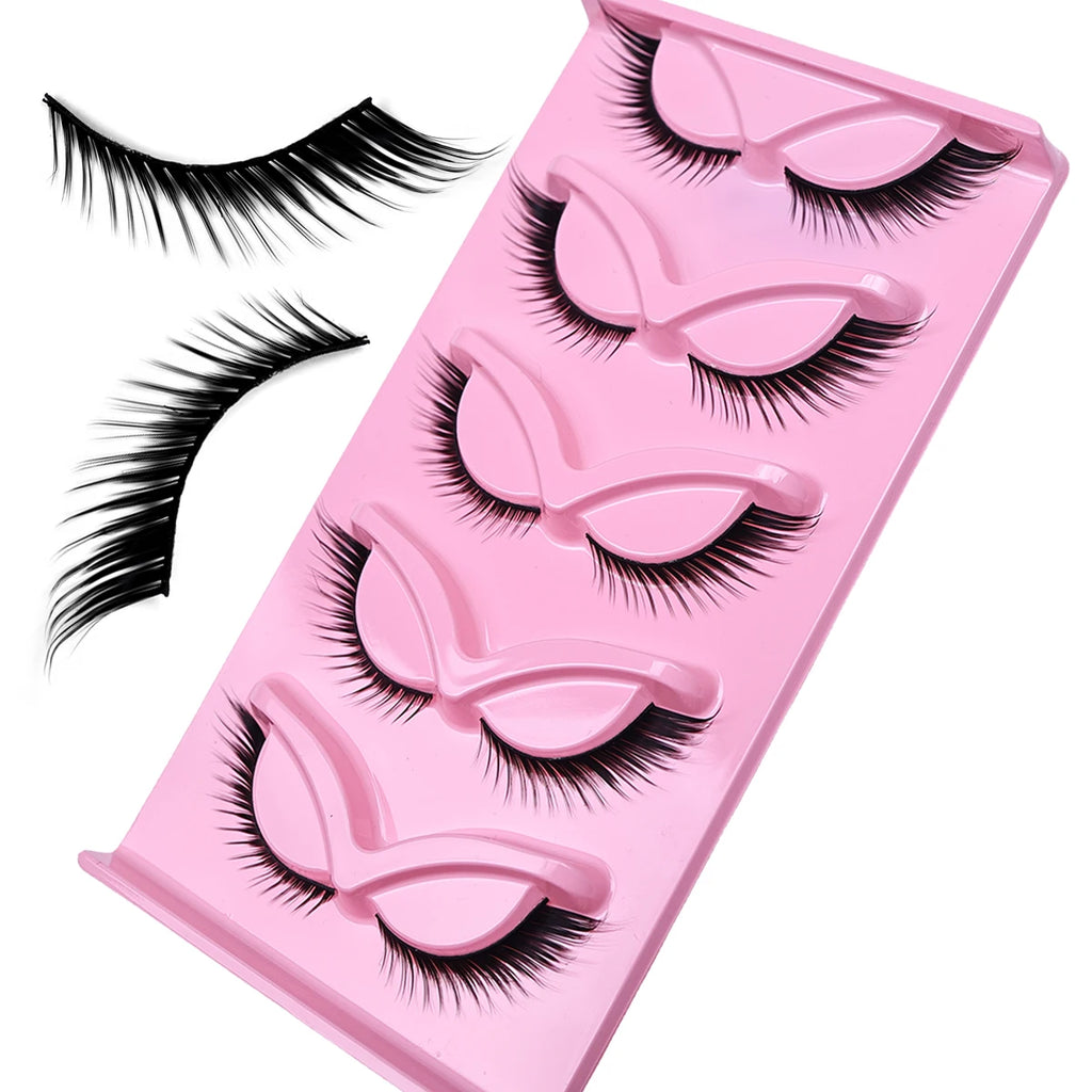 5 Pairs Cat Eye Lashes Long Lashes Cat Eye Look Wispy Lashes Eye End Elongated Strip Thick False Eyelashes